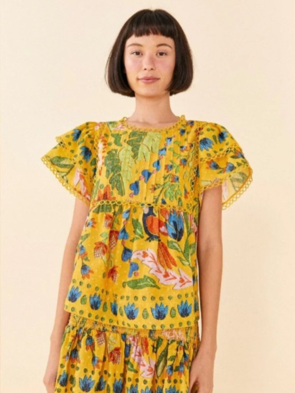 Farm Rio Summer Garden Top in Yellow Small